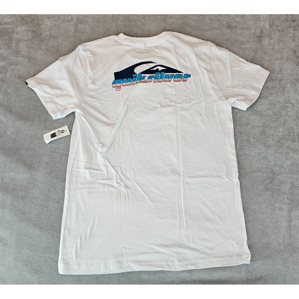 Quiksilver Boys Graphic T-Shirt Youth L 14 White Patriot Cotton Crew Tee